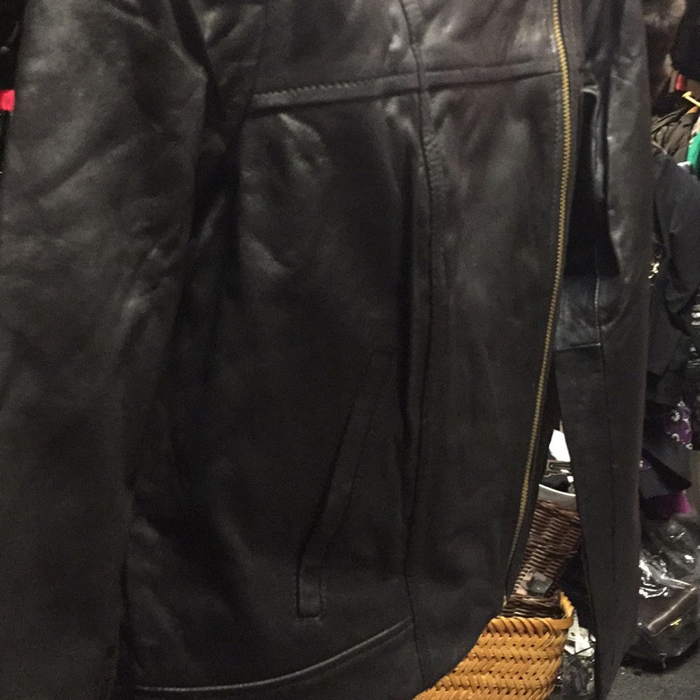 Michael Kors Black Leather Moto Jacket/Gold Zipper - Picture 4 of 8